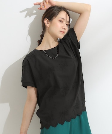 【洗える/S-LL】インせず着られる さらっと大人上品 刺繍トップス