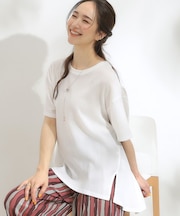 【S-LL/洗える/体型カバー/5分袖】涼しくきれいに決まる Aライントップス