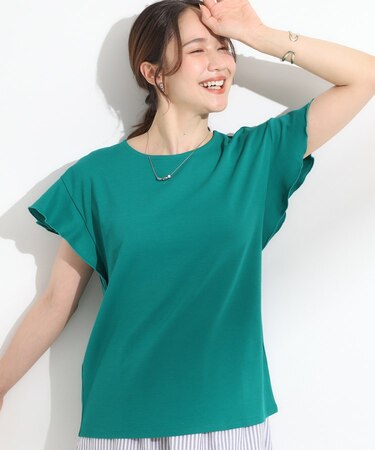 【汗ジミ防止/ひんやり/UV】フリルスリーブTシャツ
