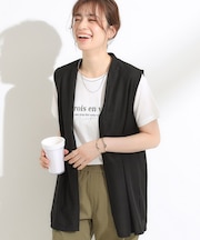 【S-LL/2点セット/体型カバーにも】着回しいろいろ ジレ＋ロゴTシャツ
