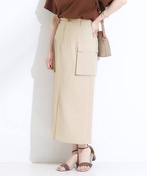 【S-LL】大人のきれいめカジュアルに 麻調カーゴナロースカート