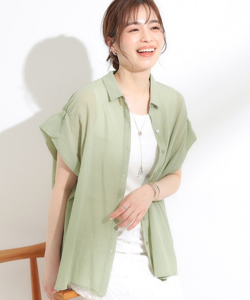 【S-LL】さらシャリコットン 上品なシアー感のフロントボタンシャツ