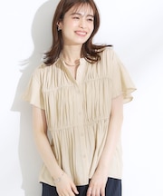 【洗える/S-LL】一枚で着映え ティアード風 ギャザーブラウス