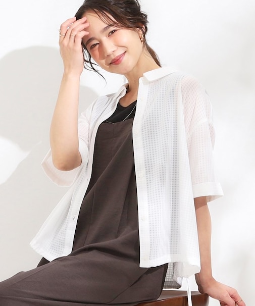 シルエット変化を楽しめる シアーチェックドロストシャツ