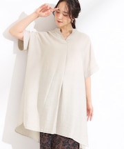 【S-LL/ひんやり】涼しく楽に体型カバー　ゆったりスキッパー半袖チュニック