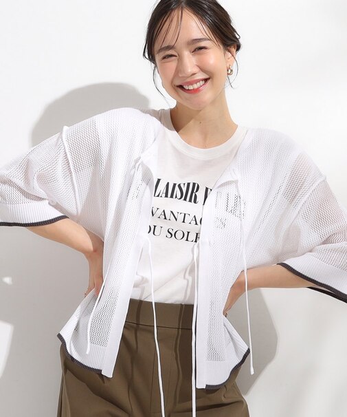 【2点セット/S-LL】メッシュリボン2WAYニット×フレンチスリーブTシャツ