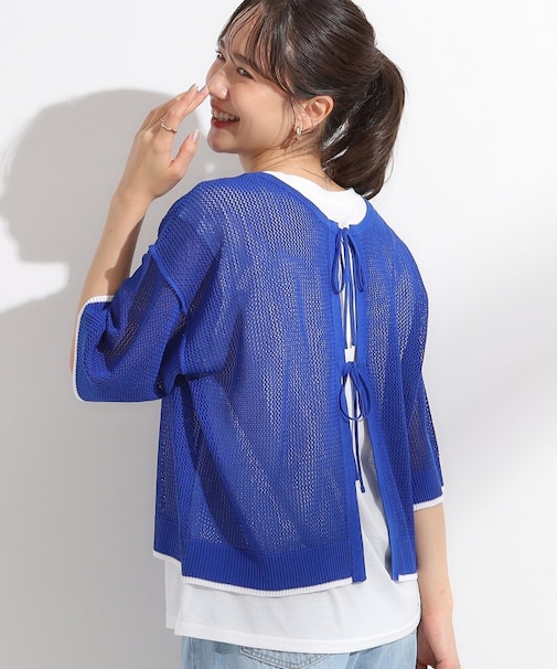 【2点セット/S-LL】メッシュリボン2WAYニット×フレンチスリーブTシャツ