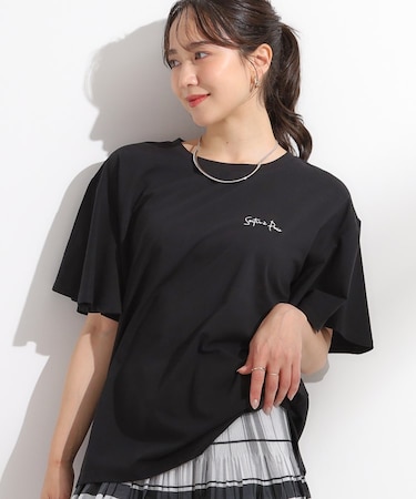 【S-LL/ひんやり/二の腕カバー】華やかさをプラスする お袖フリルTシャツ