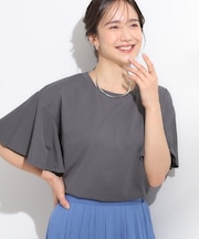 【S-LL/ひんやり/二の腕カバー】華やかさをプラスする お袖フリルTシャツ