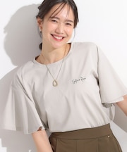【S-LL/ひんやり/二の腕カバー】華やかさをプラスする お袖フリルTシャツ