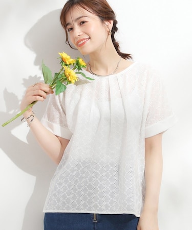 【S-LL】大人の上品な甘さ 刺繍レース切り替えトップス