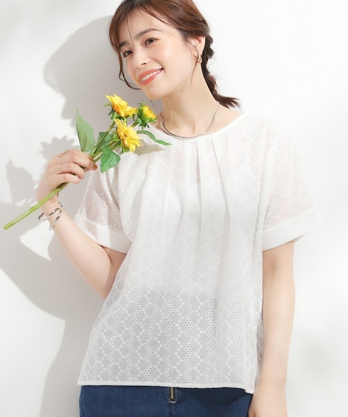 【S-LL】大人の上品な甘さ 刺繍レース切り替えトップス