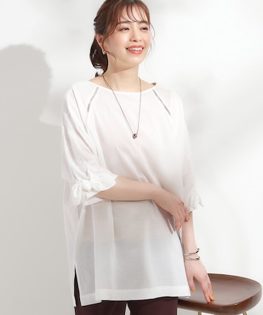 【S-LL】お袖デザインが華やか はしごレースチュニック