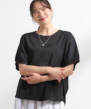 【ひんやり/洗濯後しわになりにくい】リブ切り替えドルマンブラウス