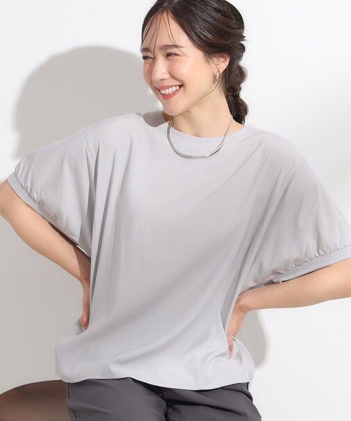 【ひんやり/洗濯後しわになりにくい】リブ切り替えドルマンブラウス