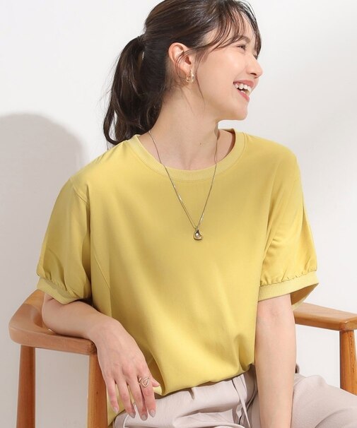 【ひんやり/洗濯後しわになりにくい】リブ切り替えドルマンブラウス