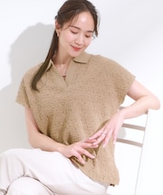 【S-LL】一枚で着映え フレンチスリーブ ポロスキッパートップス