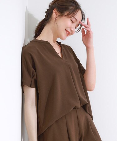 【S-LL/セットアップ可/ひんやり】きちんと見えで上品 お袖タック スキッパーブラウス