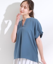 【S-LL/セットアップ可/ひんやり】きちんと見えで上品 お袖タック スキッパーブラウス