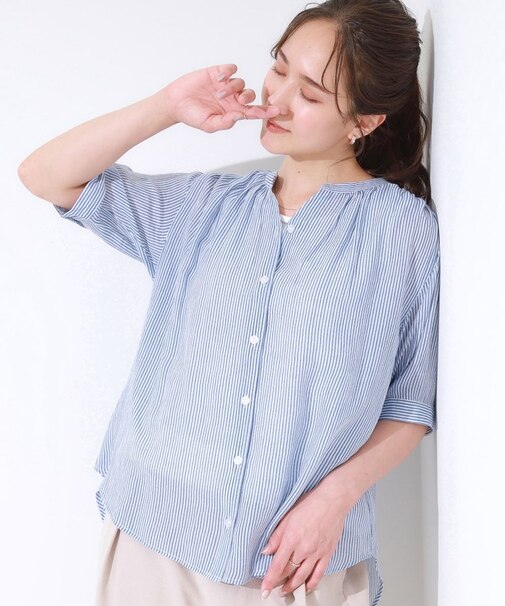 【S-LL/2点セット】着るだけでコーデが決まる 麻調5分袖ブラウス＋タンクトップ
