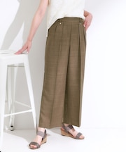 【S-LL/洗濯後しわになりにくい】ゴールドパーツできれい見え 麻調タックワイドパンツ