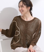 【前後2WAY/S-LL】にょろにょろ刺繍メッシュカーディガン