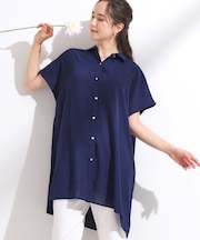 【S-LL/ひんやり】さらりとしたタッチが心地よい バックギャザーブラウス
