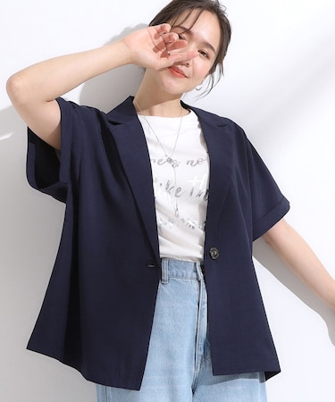 【S-LL】さらりと着たい大人のための 麻調半袖ジャケット