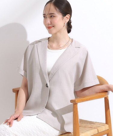 【S-LL】さらりと着たい大人のための 麻調半袖ジャケット