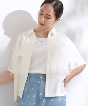 【S-LL】一枚でサマ見え チュールドッキングシャツ