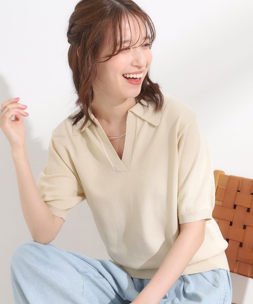 【S-LL/洗える】大人の抜け感 スキッパーニット