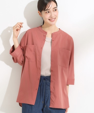 【S-LL/洗濯後しわになりにくい】コットン風 前あきドルマンブラウス