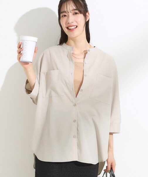 【S-LL/洗濯後しわになりにくい】コットン風 前あきドルマンブラウス