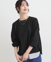 【S-LL/洗える】一枚で簡単こなれ見え スポンディッシュ 裾レイヤード風ニット