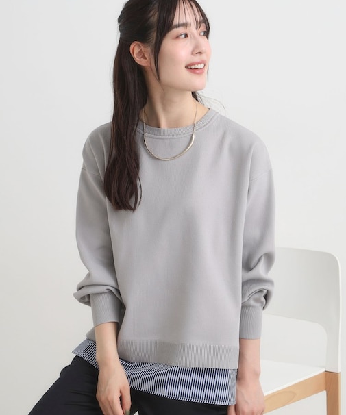 【S-LL/洗える】一枚で簡単こなれ見え スポンディッシュ 裾レイヤード風ニット