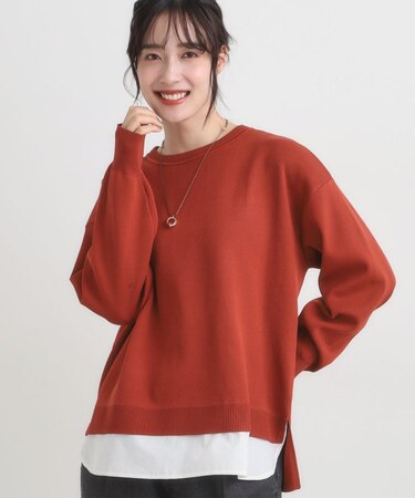 【S-LL/洗える】一枚で簡単こなれ見え スポンディッシュ 裾レイヤード風ニット