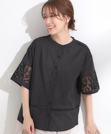 【S-LL/6分袖】レースデザインで華やか見え お袖刺繍ブラウス