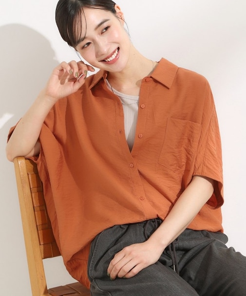 【洗える/S-LL/5分袖】季節の変わり目に さらさらドレープシャツ