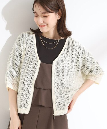 【洗える/S-LL】季節の変わり目に 透かし柄が涼やか ジップブルゾン