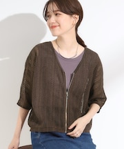 【洗える/S-LL】季節の変わり目に 透かし柄が涼やか ジップブルゾン