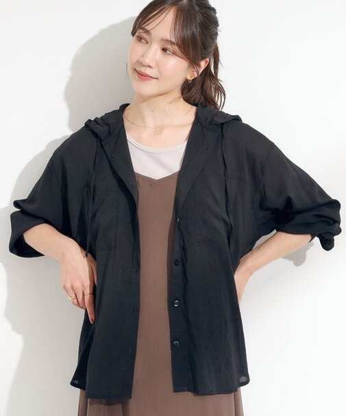 【S-LL】大人の抜け感 シアーフードシャツ