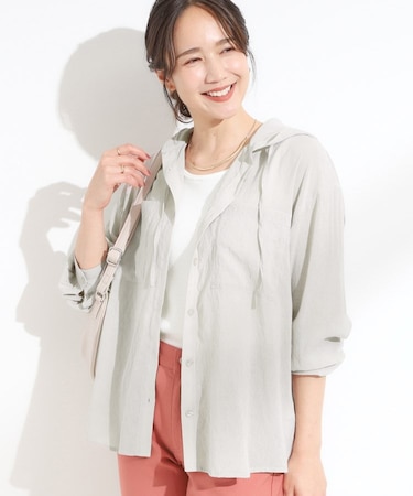 【S-LL】大人の抜け感 シアーフードシャツ