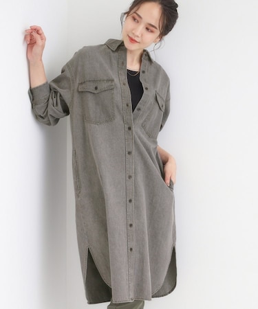 【S-LL】ロングシーズン活躍 デニムシャツワンピース
