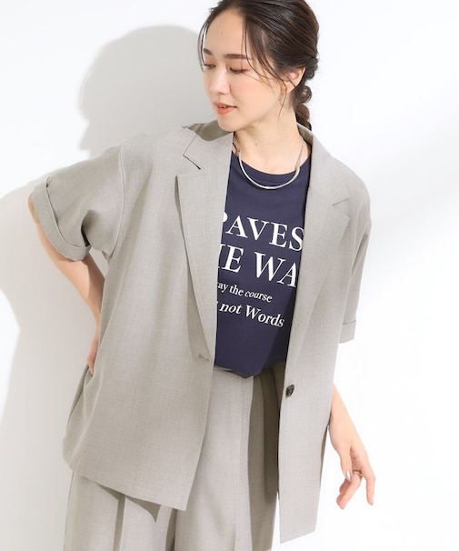 【S-LL/セットアップ可/洗濯後しわになりにくい】5分袖テーラードジャケット