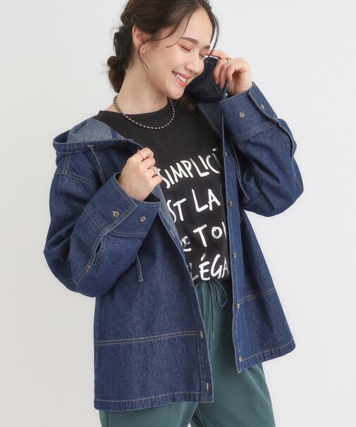 【S-LL】こなれ感ある着こなしに デニムフーディーブルゾン