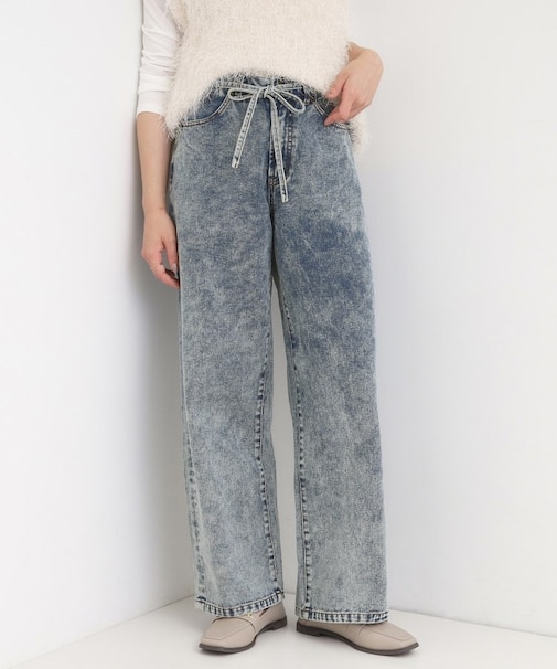 【S-LL】こなれ見え リボン付き アソートデニムワイドパンツ