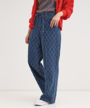 【S-LL】こなれ見え リボン付き アソートデニムワイドパンツ