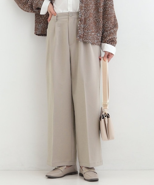 【洗濯機可/S-LL】すっきり上品きれい見え タックワイドパンツ