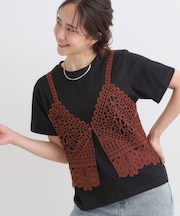 【2点セット/ひんやり】レースビスチェ＋Tシャツ