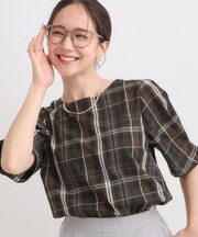 【S-LL/5分袖】お袖タックできれいに魅せる 大人のチェックブラウス